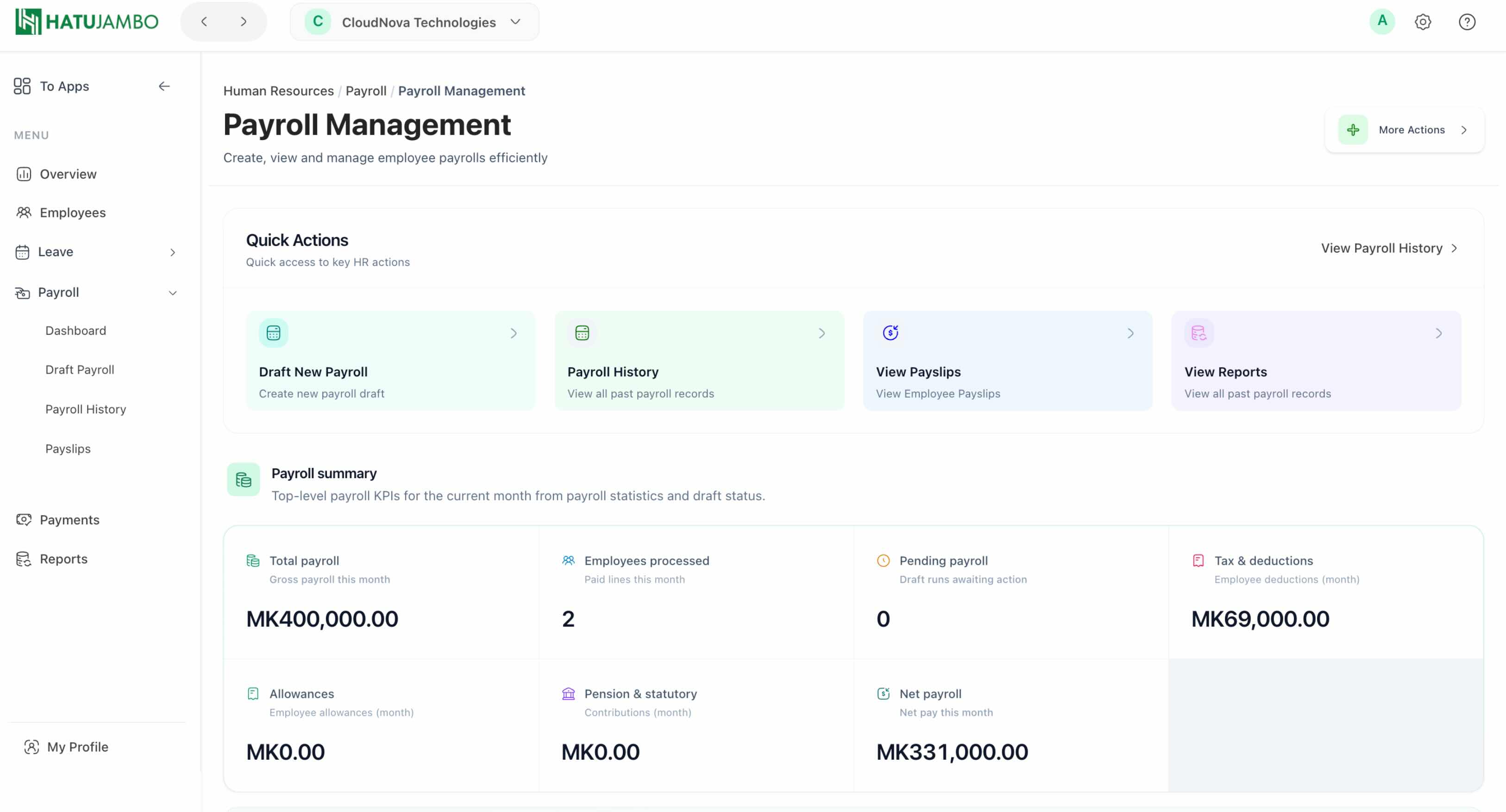 HatuJambo payroll interface